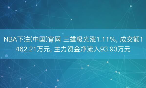 NBA下注(中国)官网 三雄极光涨1.11%， 成交额1462.21万元， 主力资金净流入93.93万元